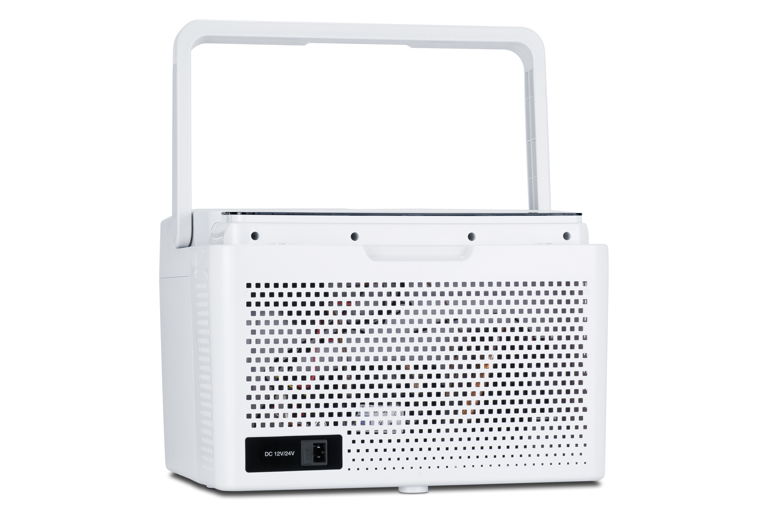 Portable 12V/24V MOMCUBE cooler operates as a refrigerator or freezer for breast milk storage, with AC adapter included